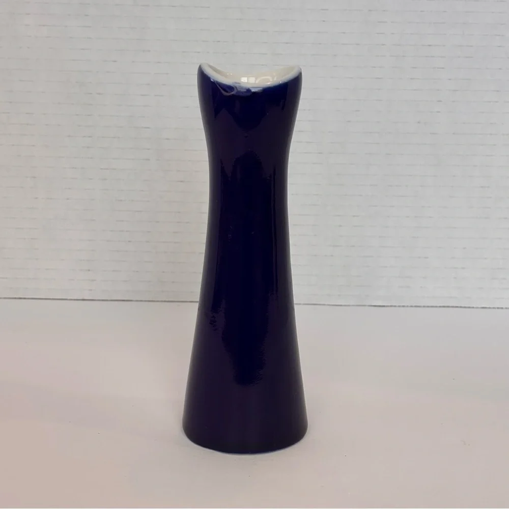 Vtg H F Coors China Restaurant Ware 250 Bud Vase Navy Blue & White 6.5” USA
